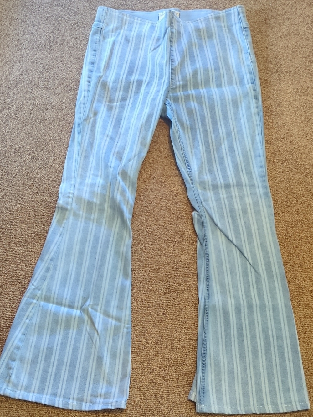We The Free Penny Pull On Light Blue & White Striped Flare Jeans